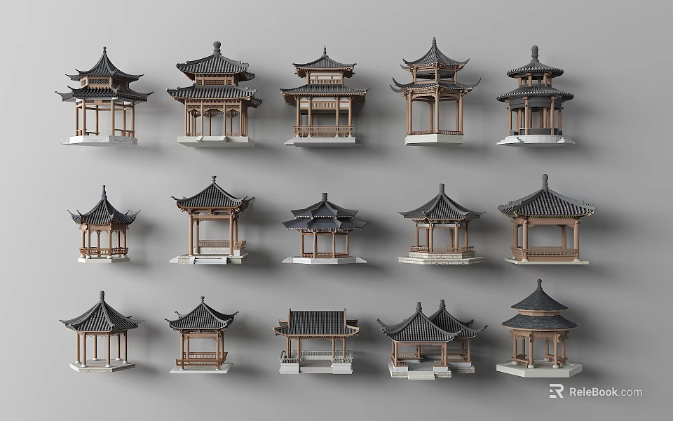 Various Chinese Pavilion 3D Models With Different Traditional Styles And Structures 3d model