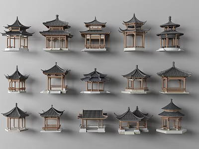 Various Chinese Pavilion 3D Models With Different Traditional Styles And Structures 3d model