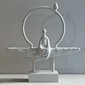 Decorative Ornament Set Featuring White Buddha Statue Stone Base Metal Ring And Smoke