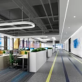Modern Public Office Space With Open Layout Workstations Green Chairs Green Plants And Large Windows