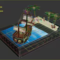 Pirate Ship Play Scene With Blue Water Sand Beach Palm Trees And Figures