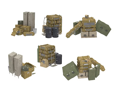 Industrial Equipment with Stacked Crates Mechanical Arms Storage Cabinets and Gray Components 3d model