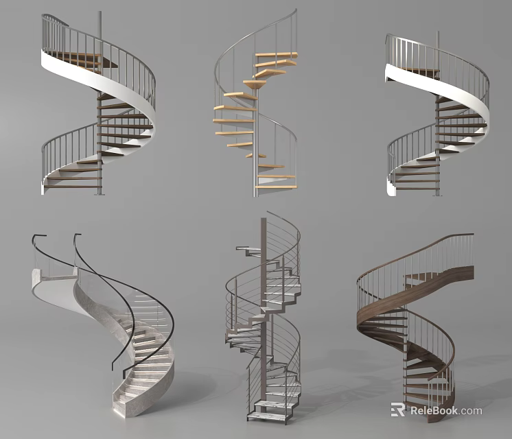 Diverse Spiral Staircase Components With Metal Wood And Curved Designs For Architecture 3d model 