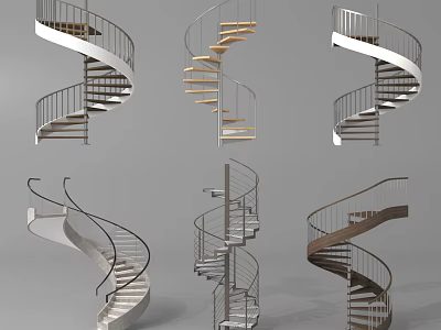 Diverse Spiral Staircase Components With Metal Wood And Curved Designs For Architecture 3d model