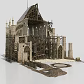 Ancient Gothic Architecture Under Construction with Stone Walls Wooden Frames Arches and Spires