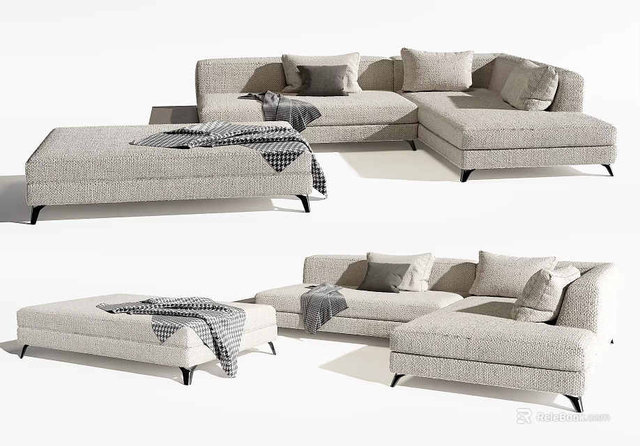 Modern L shaped Sectional Sofa With Light Gray Fabric And Plush Cushions 3d model