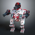 Sci-Fi Quadruped Mechanical Beast With Red White Armor And Weaponized Limbs 3d model