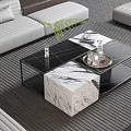 Elegant Modern Coffee Table With Marble Top Black Metal Frame And Sofa On Rug