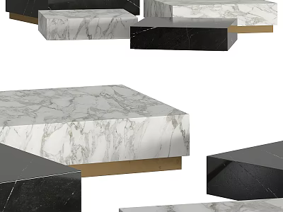 Modern Black and White Marble Top Coffee Table with Gold Base and Sleek Design 3d model