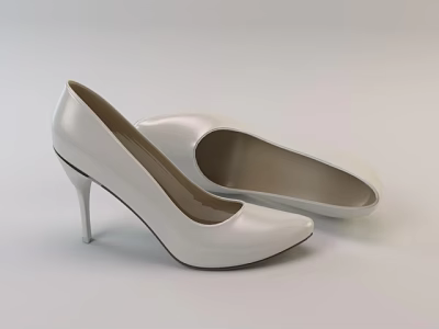 Elegant White Leather High Heel Shoes With Stiletto Heel And Round Toe 3d model