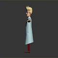 3D Character With Blonde Hair Glasses White Lab Coat Blue Shirt Red Pants Arms Outstretched