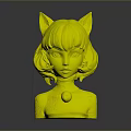 Female Character With Green Hair Cat Ears Green Eyes Tattoos And Gold Pendant