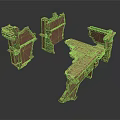 Ancient Building Ruins With Weathered Stone Brick Wall And Arch Fragments