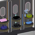 Modern Washbasin Designs with Round Mirrors LED Lighting and Decorative Elements 3d model