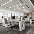 Modern Public Office Space With Ergonomic Chairs Workstations Large Windows And Bookshelves