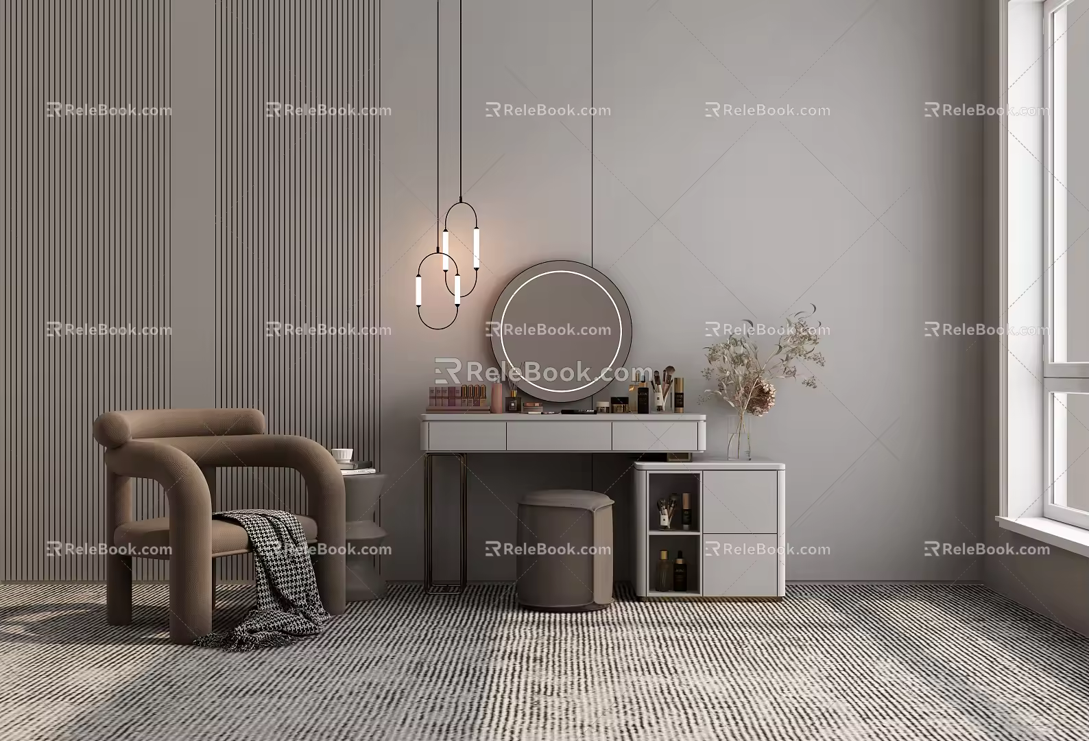 Modern Dressing Table Dressing Table Stool Combination 3d model