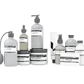 Minimalist Bathroom Accessories with White Gray Tones Various Bottles and Containers