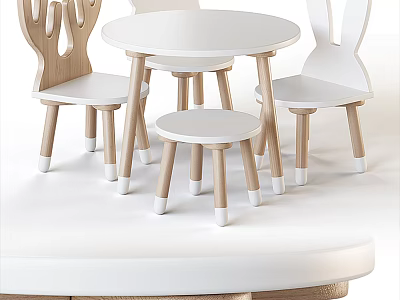 Children's Round White Wooden Table with Matching Chairs for Kids Play Study 3d model