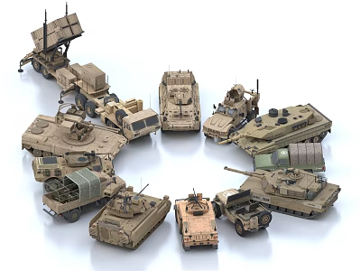 Various Detailed Military Utility Vehicle Models Arranged in Circular Formation 3d model