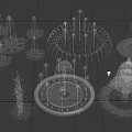 Multiple Different Style Fountains Featuring Artistic Water Sprays And Decorative Ornamental Structures