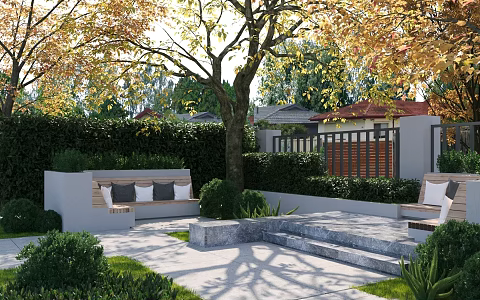 Autumn courtyard simple landscape 3d model