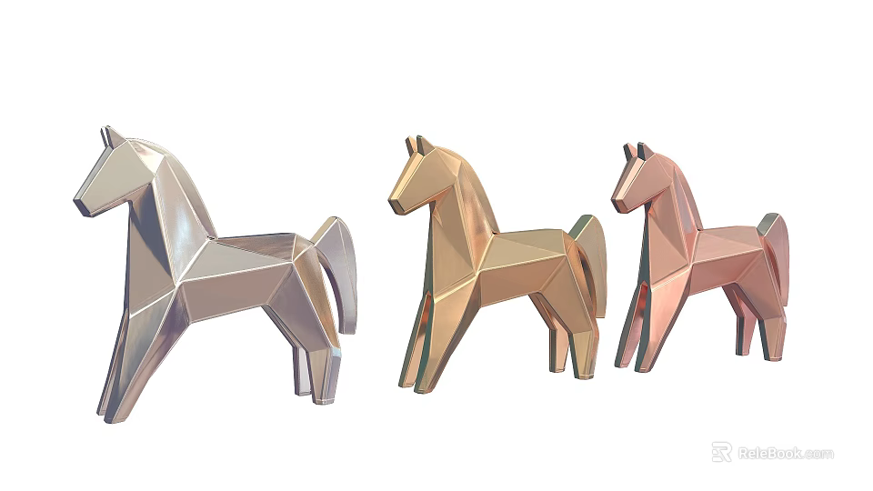 Geometric Horse Sculptures Origami Style Silver Gold Rose Gold Metallic Decorative Art 3d model 