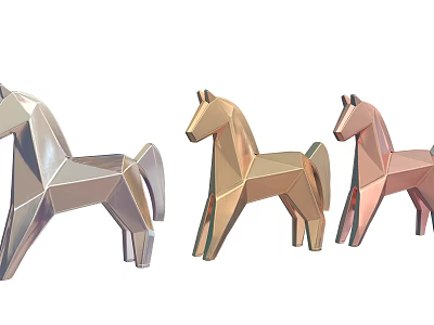 Geometric Horse Sculptures Origami Style Silver Gold Rose Gold Metallic Decorative Art 3d model