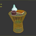 Bamboo Round Side Table With White Conical Vase Brown Mug And Yellow Books