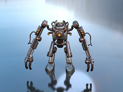 Mechanical Combat Weapon Mounted On Robotic Arm With Futuristic Metal Structure And Sci Fi Design 3d model