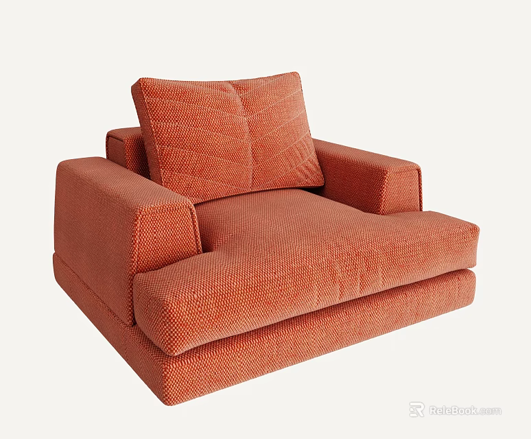 Modern Orange Upholstered Single Seater Sofa With Two Cushions And Comfortable Design 3d model