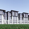 Modern Townhouses Exterior With Large Windows Green Lawn And Contemporary Design