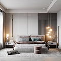 Modern Bedroom Interior Design With Platform Bed Wall Panels And Pendant Lights 3d model