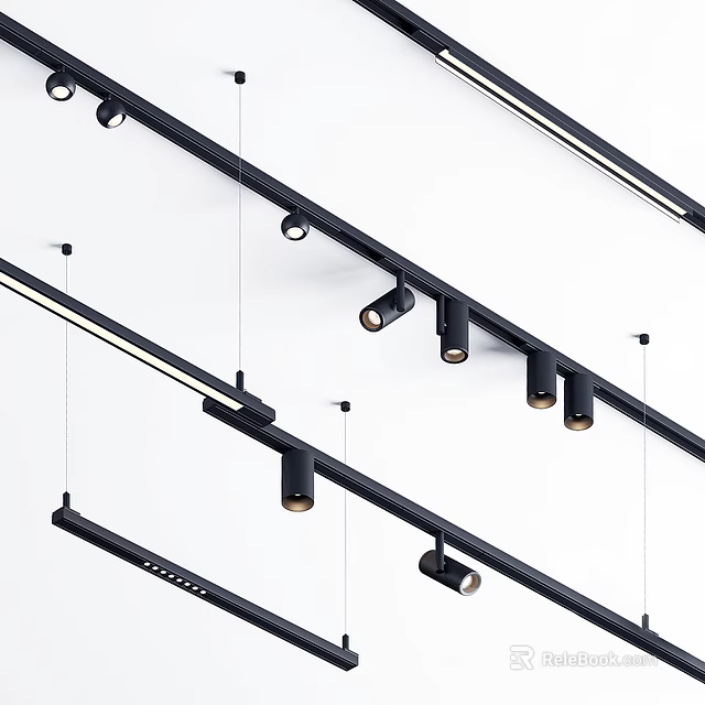 Modern Black Track Mounted Downlights And Spotlights For Interior Ceiling Lighting 3d model