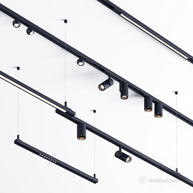 Modern Black Track Mounted Downlights And Spotlights For Interior Ceiling Lighting 3d model 