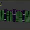 Decorative Fence With Blue Pillars Black Bars White Stripes And Arched Design