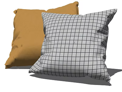 Stylish Throw Pillows with Yellow Solid and Gray White Grid Pattern Design 3d model