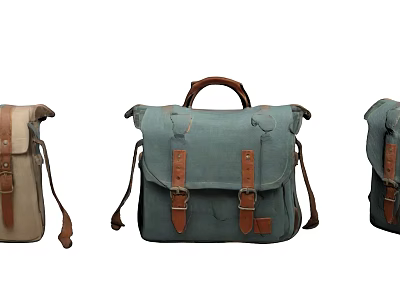 Vintage Canvas Messenger Bags In Multiple Colors With Leather Straps And Buckles 3d model