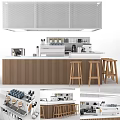Modern Functional Bar Counter With White Top Wooden Cabinetry And Bar Stools