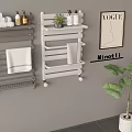 Modern Grey and White Rolling Shelving Unit with Towels Bathroom Essentials and Small Plant