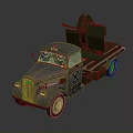 Vintage Military Truck Featuring Large Green Artillery Mount And Detailed Front Design