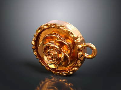 Golden Circular Decorative Pendant With Rose Pattern And Gear Edge Hanging Loop 3d model