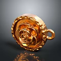 Golden Circular Decorative Pendant With Rose Pattern And Gear Edge Hanging Loop 3d model