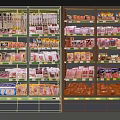 Supermarket Display Shelves With Various Packaged Meat And Food Products