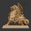 Golden Winged Lion Statue With Detailed Wings And Ornate Pedestal