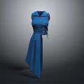 Blue Sleeveless Dress Sculpture Carving With Asymmetrical Hem And Waist Decorative Buttons