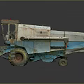 Rusty Blue And White Old Combine Harvester With Large Tires And Cabin