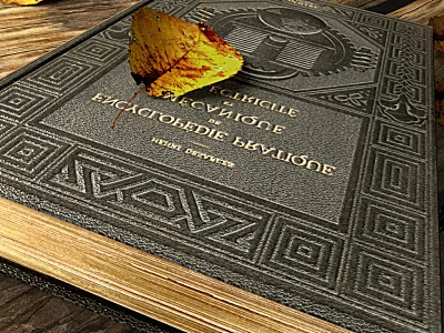 Antique Book With Ornate Geometric Pattern Cover And Yellow Leaf On Old Pages 3d model