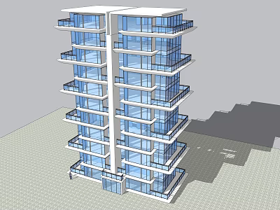 Modern High Rise Apartment Building with Glass Curtain Walls and Balconies Exterior Design 3d model