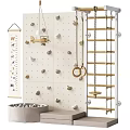 Kids Indoor Play Equipment With Wooden Ladder Rope Rings Climbing Holds Hanging Airplane Alphabet Banner