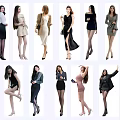 Multiple Women In Stylish Outfits Posing For Fashion Style Showcase